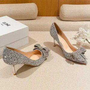 Autumn and winter new sequins rhinestone bow and soft leather fashion sexy singl